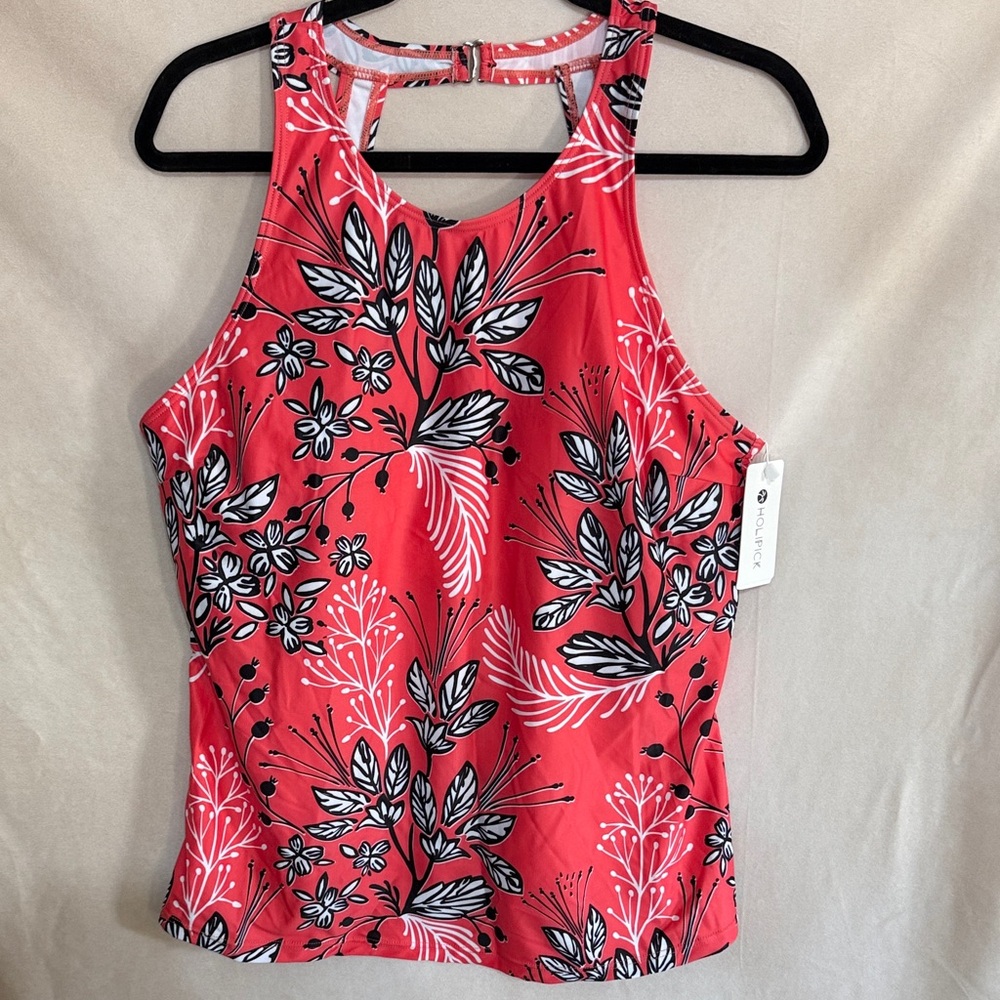 Coral Floral High-Neck Swim Top